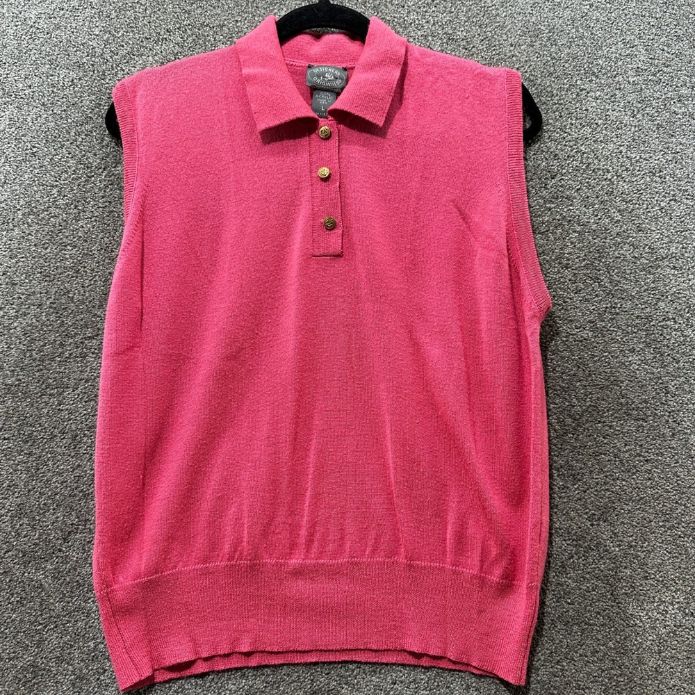 VTG Designers Originals Sweater Vest Sleeveless Polo Women Large Pink USA Made